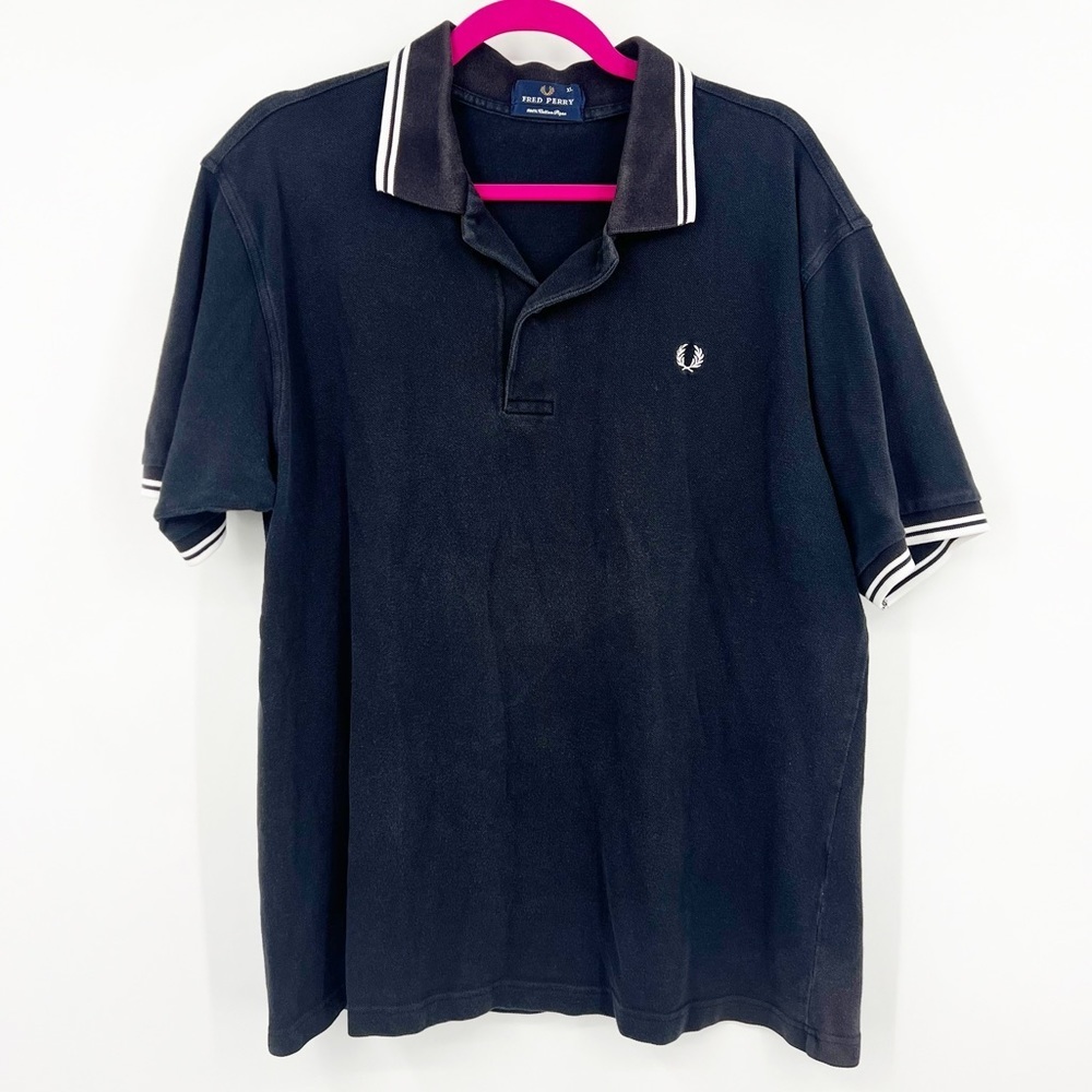 Fred Perry Mens Polo Shirt 2XL Black White Solid Cotton
